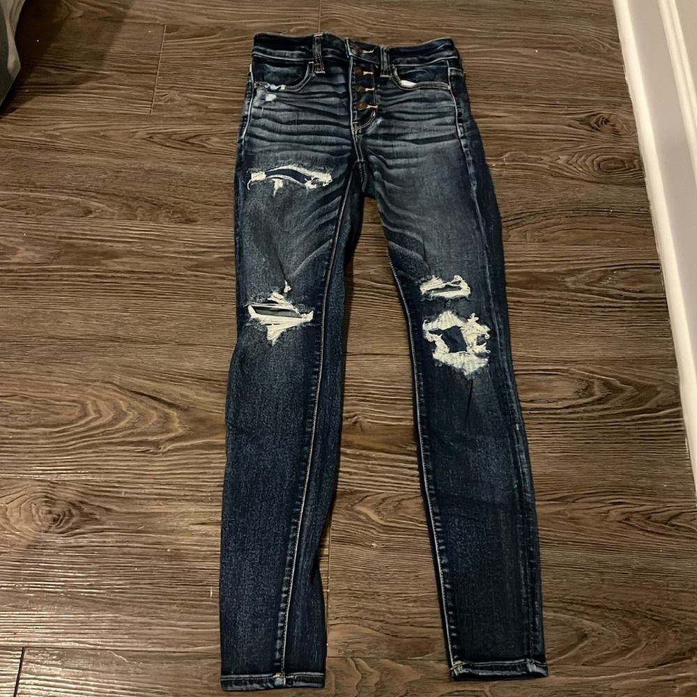American eagle high rise dark blue jeans